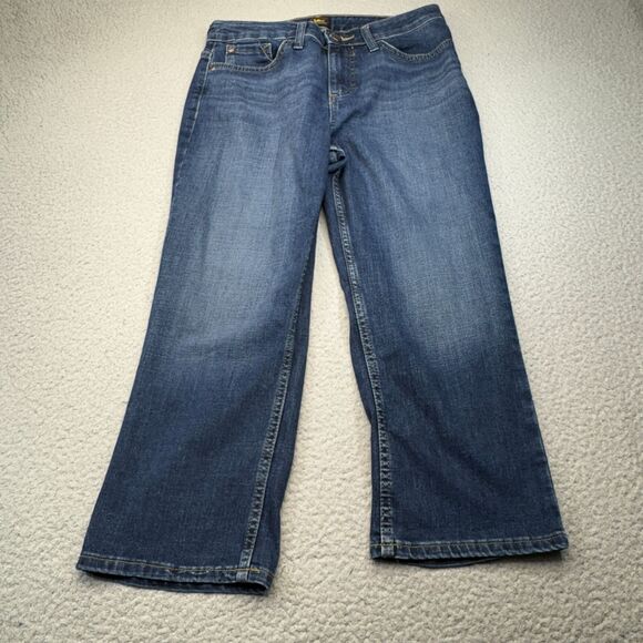 Lee Denim - Lee Jeans Womens 30x22 Blue Capri Crop Straight Stretch Relaxed Fit Denim USA 8M